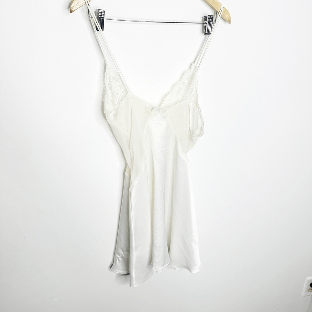 VTG 90s Victoria's Secret lace floral short nightgown WHITE semi sheer womens M - Picture 6 of 8